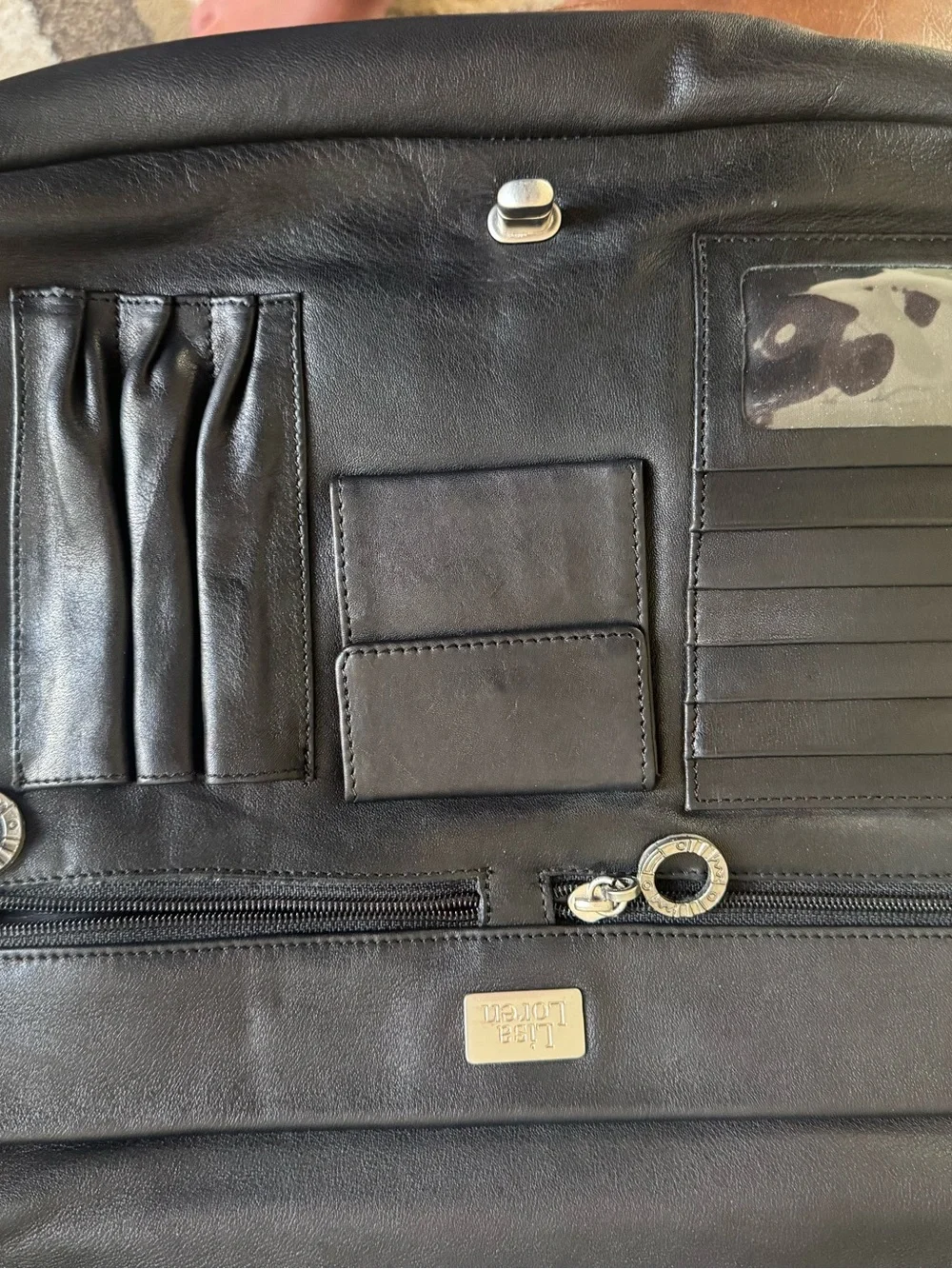 Black Leather Men's Briefcase with Silver Hardware